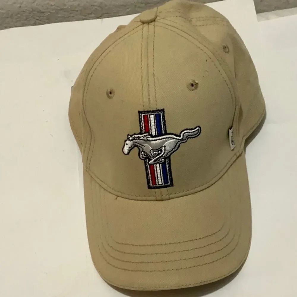 Ford Mustang  Embroidered Cap Hat Horse Red White Blue CFS Checkered Flag Sports
